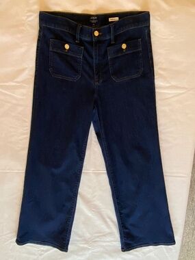 J.Crew Factory Slim Wide-Leg Sailor Jeans, Dark Wash, Gold Buttons, Size 30